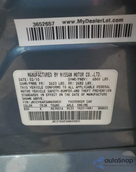 2010 Infiniti G37 из США, поврежденный, VIN JN1CV6AR3AM456831